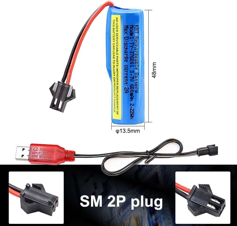 KBT KEEP BETTER TECH KBT 2 Pack 3.7 Volt 600mAh Li-ion Rechargeable Battery Pack, RC Car SM-2P Plug 3.7v Lithium-ion Batteries with 2 RC Batteries Charger Cable for RC Truck, RC Boat, RC Stunt Car - Image 2